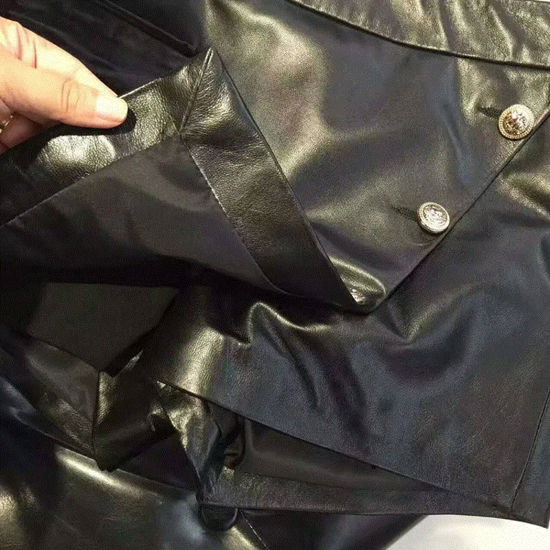 

Brand Designer Women Real Sheepskin Leather Shorts Skirt Fashion Lady Casual A Line Buttons High Waist Slim Fit Sexy Mini Skirts