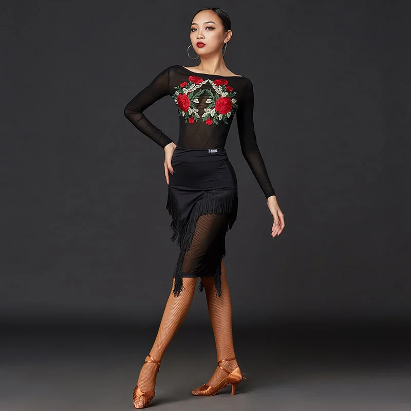 Женские топы для латинских танцев одежда тренировок сексуальное боди Бальные