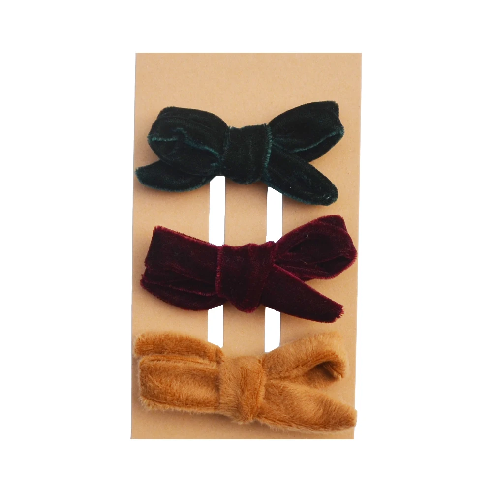 Бархатный бантик для девочек 3 шт./упак. цвета слоновой кости/бежевый/розовый из