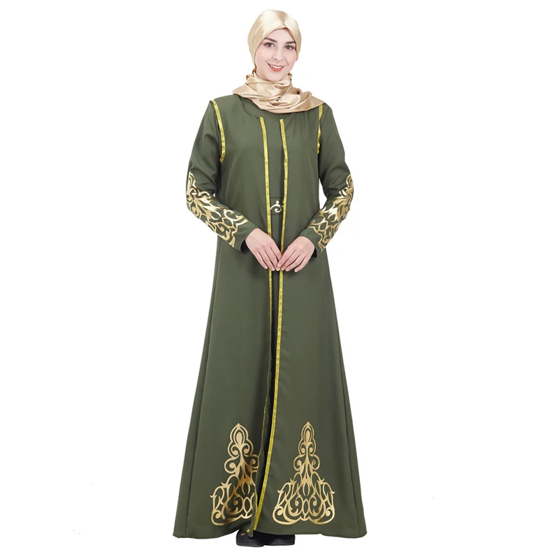 Дубаи Стильные комплекты abaya мусульманские женские пальто и платье из двух частей Золотой аппликации вечерний халат леди классический Caftan наборы