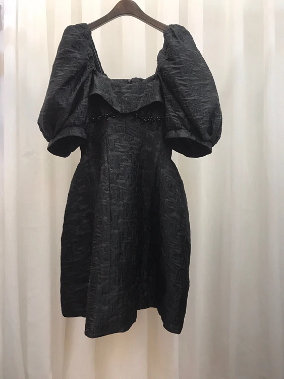 

Женское жаккардовое платье с бусинами, однотонное платье с рукавами-фонариками на талии, модель 2021, 603