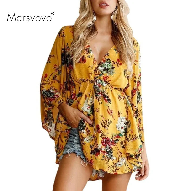 T-shirt jaune à fleurs pour femmes, col en v, imprimé Floral, Vintage, à la mode, vêtements de plage, pour les années 90, 2021