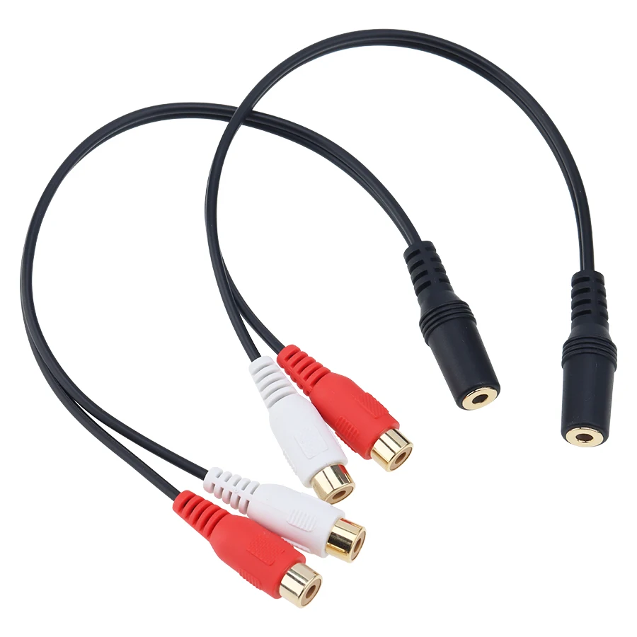 

3.5mm Stereo Audio Female Jack to 2 RCA Female Socket Adapter Cable Conversion Line For Headphone DVD CD TV VCR 500pcs