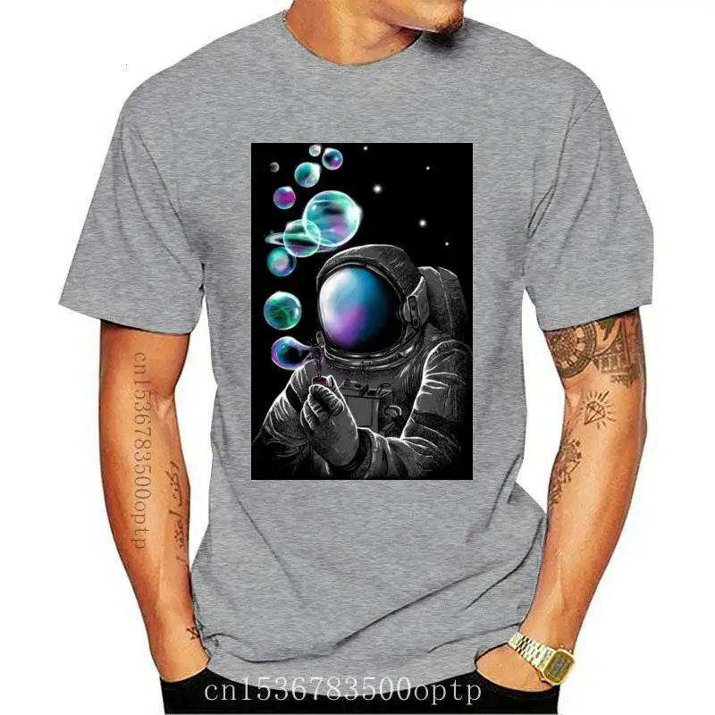 

New Cool space astronaut and plantes Printing Cotton T Shirts for Men Funny T Shirt Funny Autumn Crewneck T-shirts Leisure