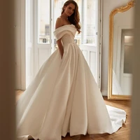eightree white princess wedding dresses with pocket off shoulder bridal dress backless satin boho beach wedding gowns plus size