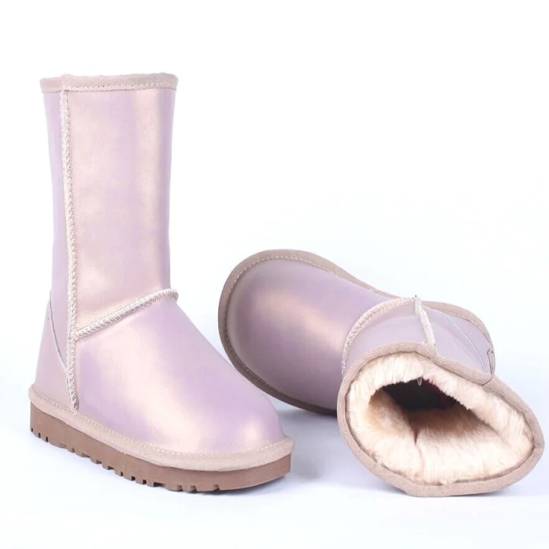 Metal Purple Классические зимние сапоги из натуральной кожи; женские сапоги; Водонепроницаемая теплая зимняя обувь; большие размеры 35-43; нескользящая резиновая подошва - Цвет: Metal Purple