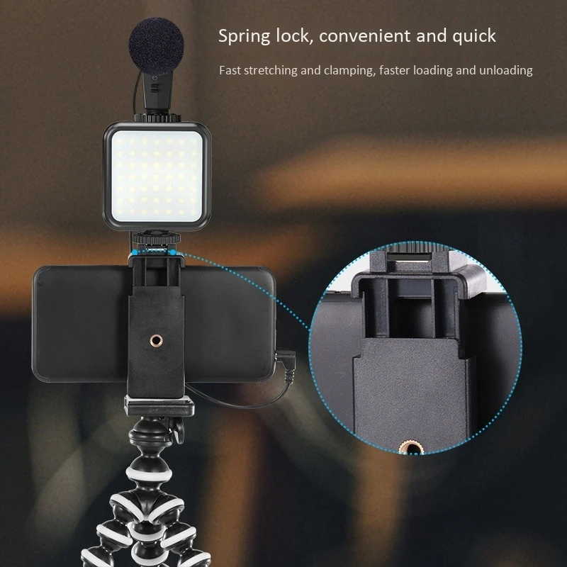 

Professional Vlogging Kit Compatible for Ios Android Phone LED Light Microphone Tripod Stand Mount for Live Broadcast