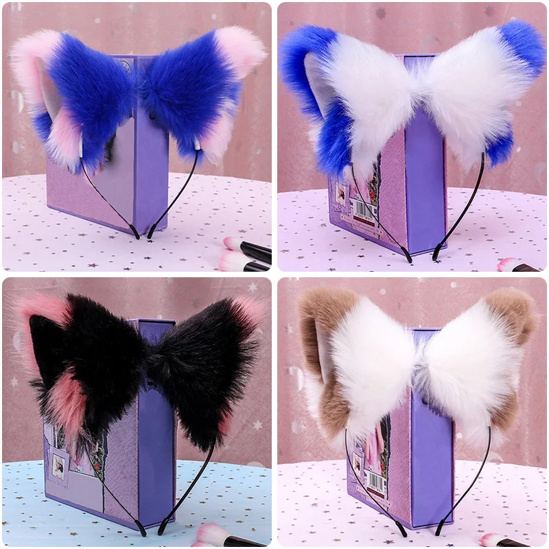 1PC Realistic Furry Animal Cat Ears Headband Lolita Cute Faux Fur Anime Hair Hoop Halloween Cosplay Party Headpiece images - 6