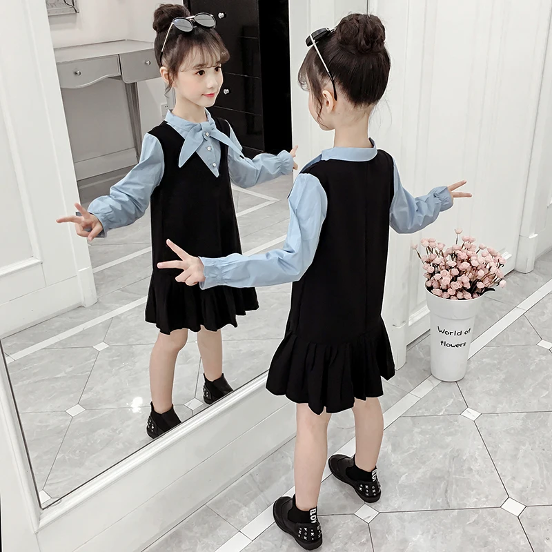 

Fashion Baby Girls Sets Autumn Bow Long Sleeve Cotton Shirts + Pleated Dresses 2pcs Cute Kids Clothes Casual Children Outfits