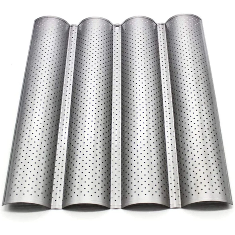 2-Piece French Bread Baking Pan Non-Stick Perforated Rectangular 4 Wave Wavy Leaf Mold |