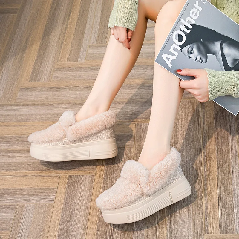 2021 Brand New Thick Platform Plush Cotton Shoes Women Wedges Snow Boots Winter Keep Warm Ankle Casual Boots