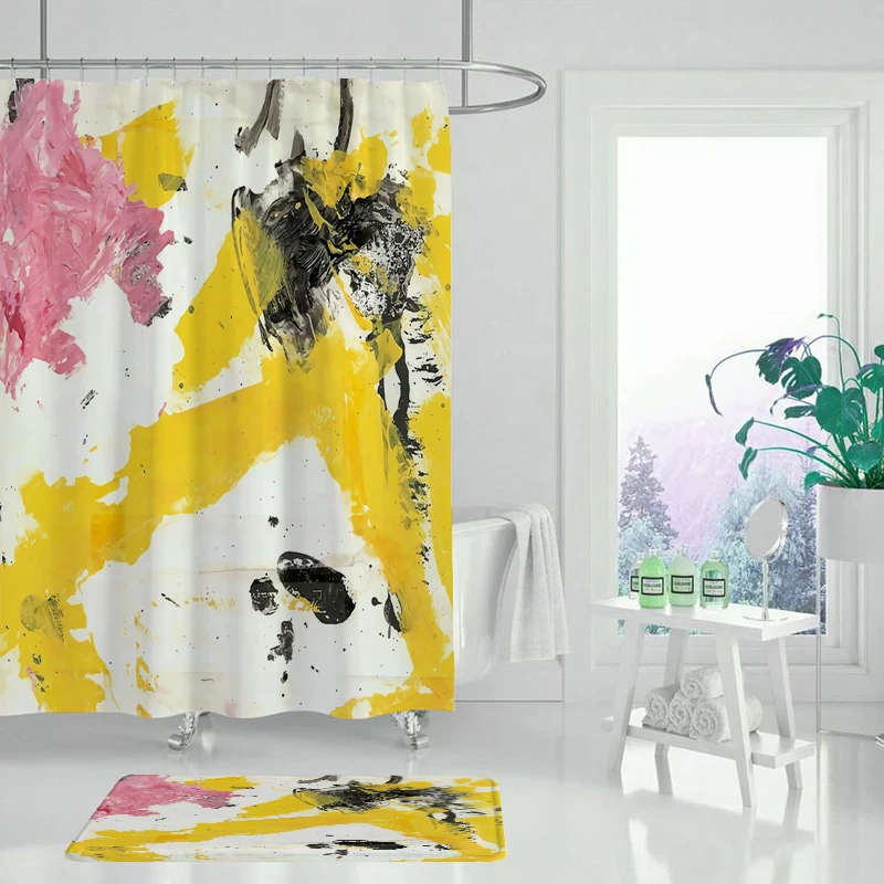 Занавеска для душа абстрактная с геометрическим узором розами