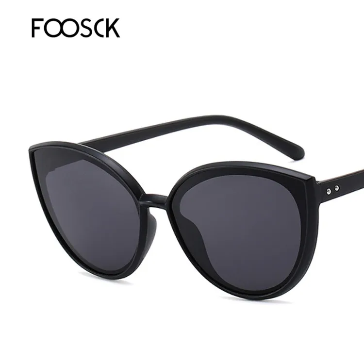 FOOSCK Роскошные брендовые дизайнерские солнцезащитные очки кошачий глаз винтажные Ретро женские солнцезащитные очки для женщин UV400 очки - Цвет линз: C2MatteBlack