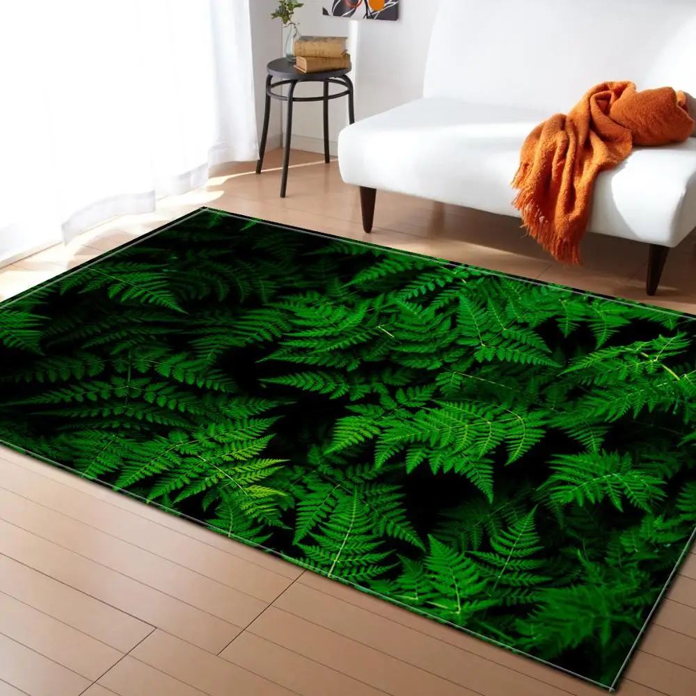 

Home Decor Leaves Printed Area Rug Shoebox Floor Mat Bedside Children Play Mat Soft Non-slip 3D Living Room Decor Rug Carpet