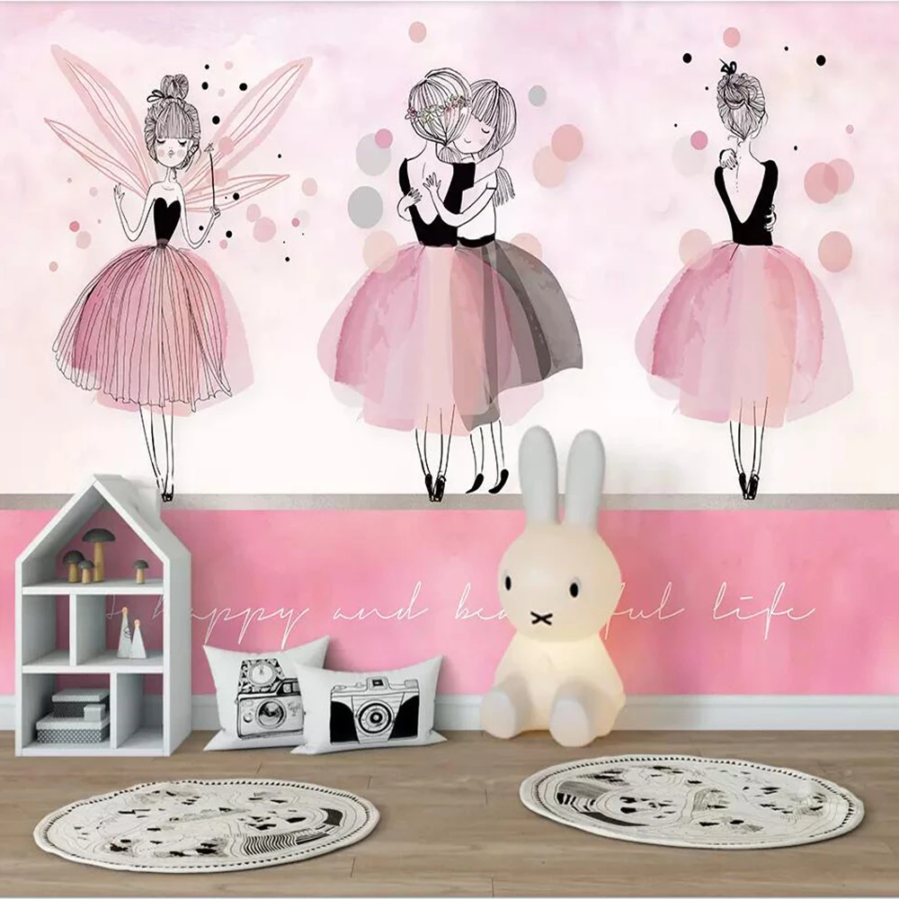 Настенные 3D обои Milofi на заказ Скандинавская розовая балерина для детской комнаты
