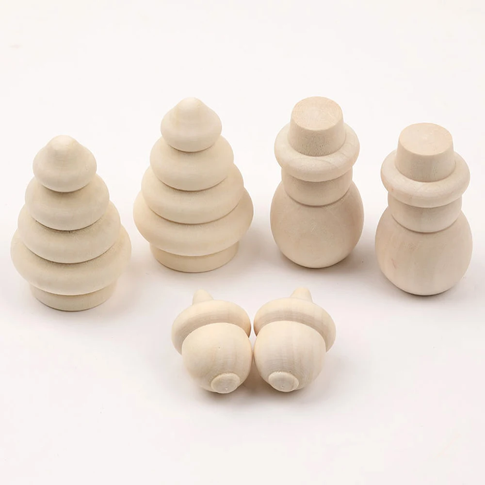 26 Pcs / Set DIY Wooden Acorn Maple Wood Unpainted Family Doll Pine Cone Snowman Christmas Tree Box | Дом и сад