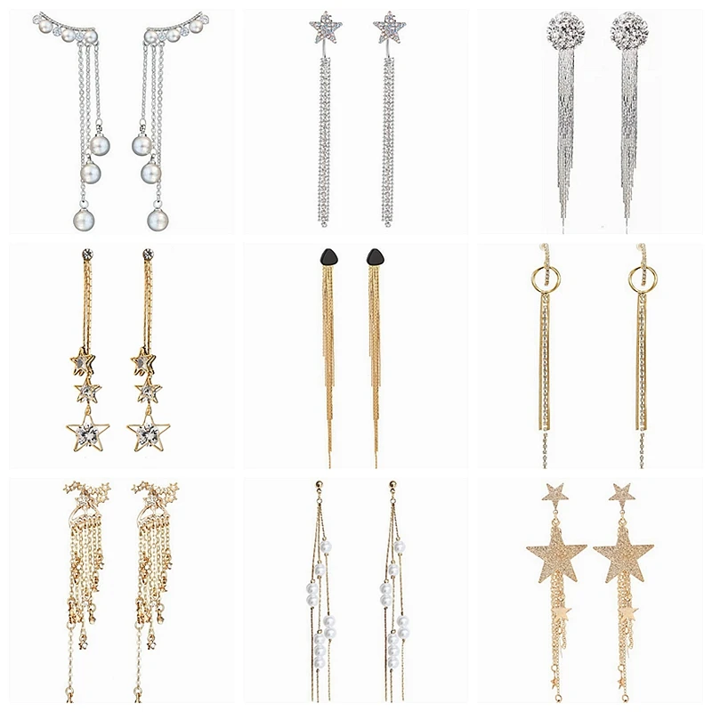 Корейские Новые Звездные Серьги жемчужные серьги Золотая Длинная цепочка с