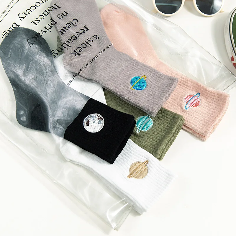 5 пар вышитых женских носков из хлопка для осени и зимы высокое качество уличная
