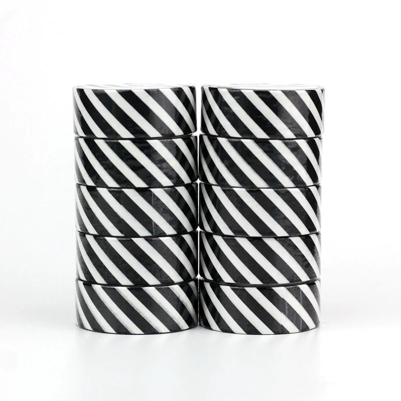 

NEW 10pcs/Lot Decorative Black and White Diagonal Stripes Washi Tapes for Bullet Journal Adhesive Masking Tape Cute Stationery