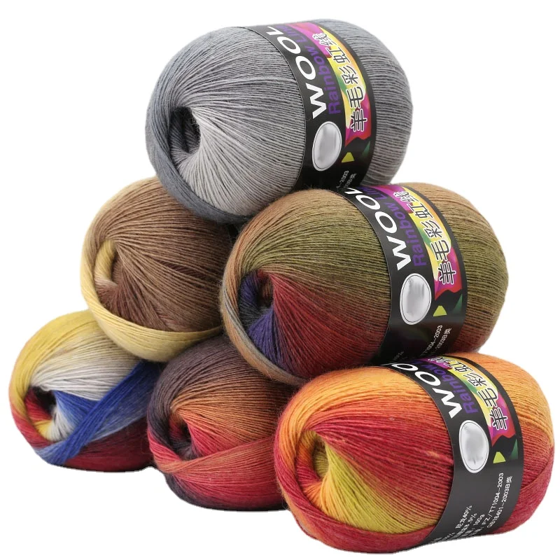 

100g/Ball Rainbow Wool Yarn Segmental Dyeing Gradient Thread DIY Hand Knitting Crochet Garment Lanas Plush Freeshipping