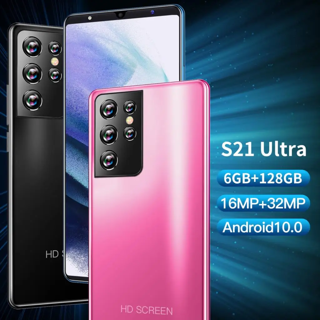 Global Version S21 Ultra 5.0 Inch Full Screen Smartphone Face Fingerprint Unlock 6GB+128GB Dual SIM 4G 5G Network | Мобильные