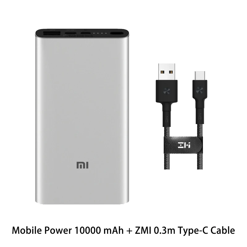 Silver ZMI Type-C Xiaomi Mi 3 Pro 10000 мАч Внешний аккумулятор Двусторонняя Быстрая зарядка USB-C Двойной вход выход PLM12ZM 10000 мАч Внешний аккумулятор для мобильного телефона - Цвет: Silver ZMI Type-C