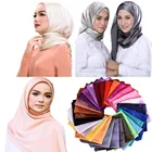 Новый модный однотонный длинный шейный платок 90 см, хиджаб, шарф для женщин, атласный Шелковый бандаж для волос, мягкий пляжный хиджаб, квадратные шали