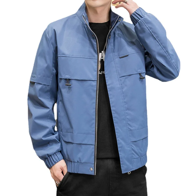 

Spring autumn new men jackets solid color casual stand collar thin Streetwear Outerwear Hip Hop zipper Coats Slim Tops pockets