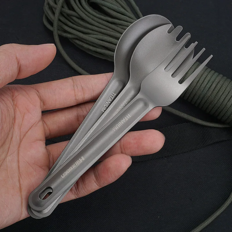 

3Pcs Titanium Spoon Fork Tableware For Camping Outdoor Hiking Camp Dinnerware Lightweight Picnic Travel Supplies