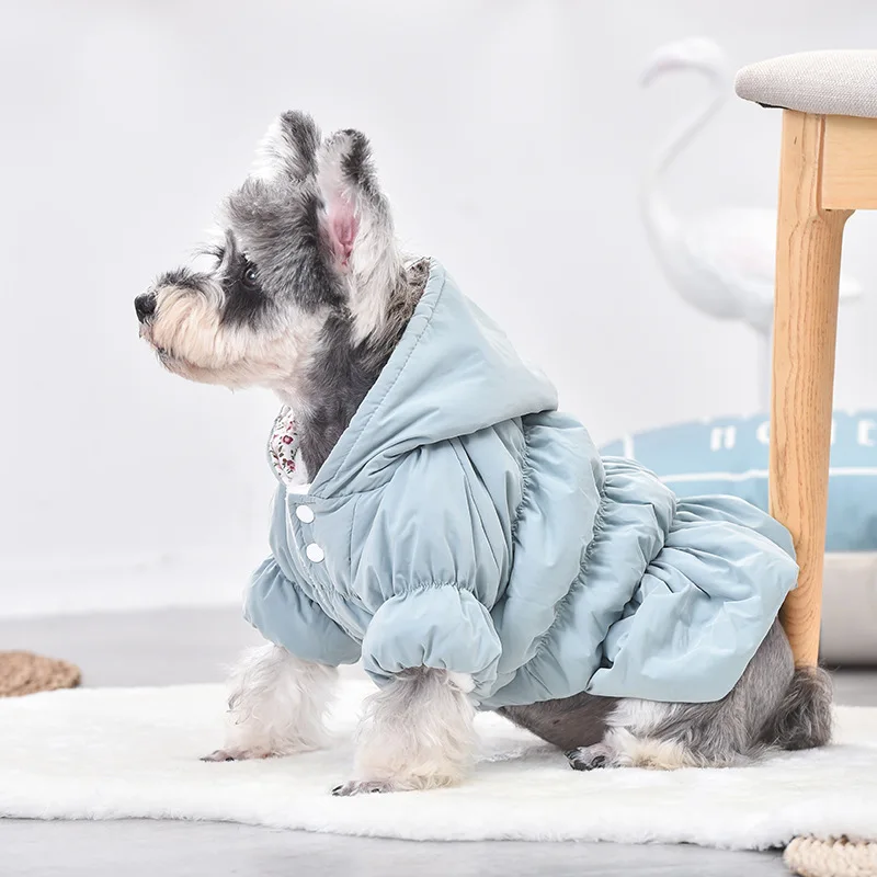 

New Pet Cute Jacket Small Dog Schnauzer Teddy Dog Clothes Autumn and Winter Best-selling Two-legged Floral Pet Bubble Skirt