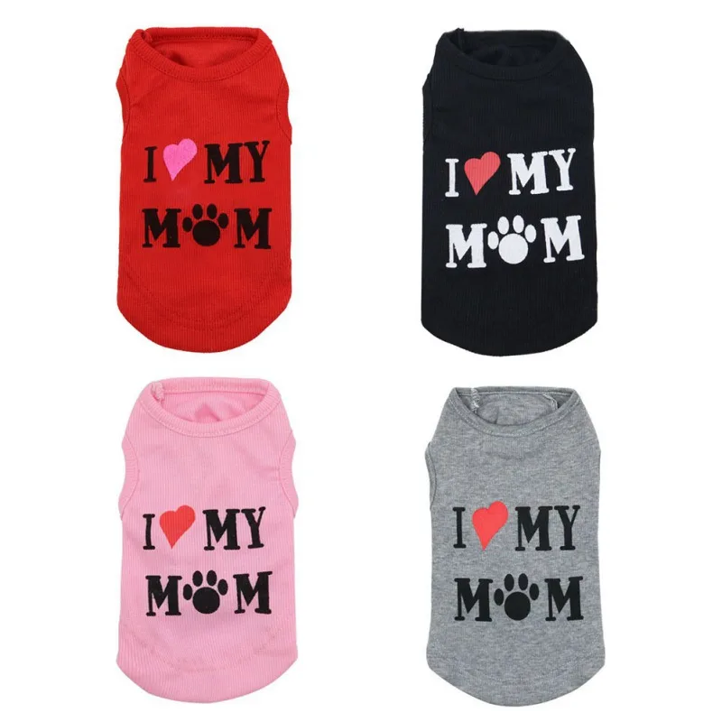 

Рубашка с надписью «I LOVE MY MOM», для домашних животных, кошек, щенков, чихуахуа, для маленьких собак, летняя одежда для собак