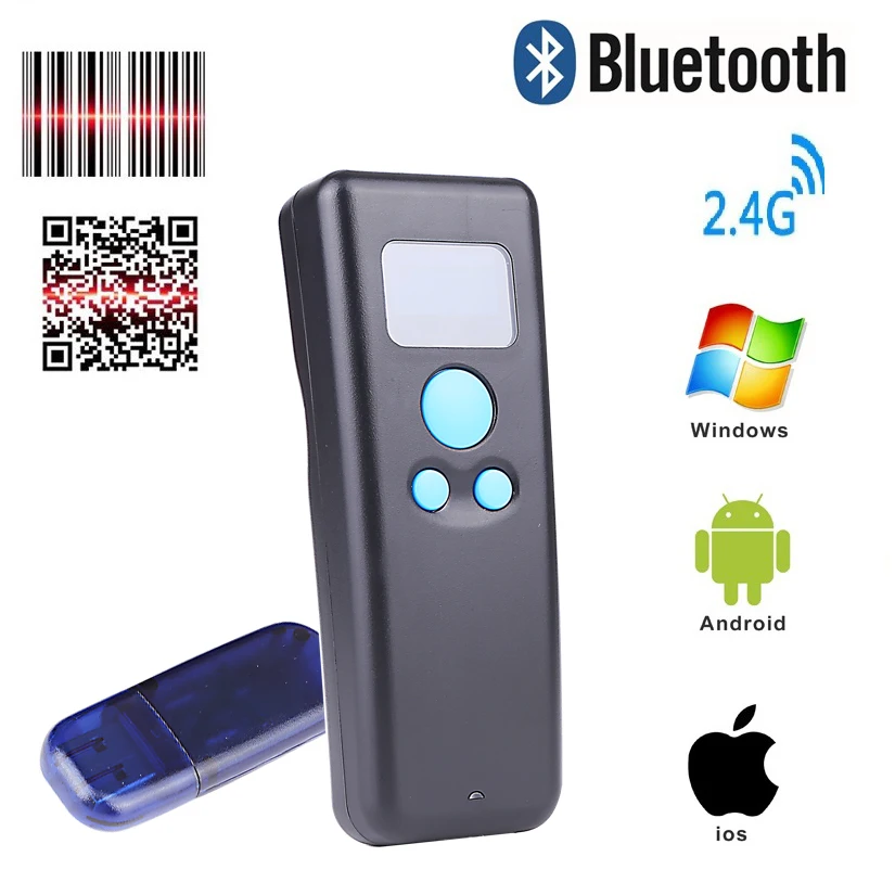 Мини сканер штрих кода 2 4G 1D 2D QR беспроводной bluetooth портативный считыватель кодов