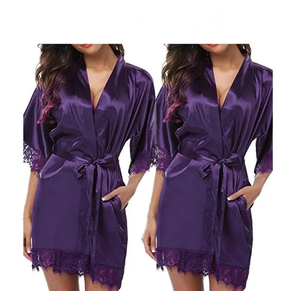 Женские шелковые халаты чистого цвета атласные Короткие кимоно свадебное платье