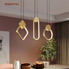 Новинка 2020, Скандинавская квадратная кольцевая металлическая Геометрическая светодиодная Подвесная лампа для кухни, столовой, Современная отделка спален, Золотая Подвесная лампа