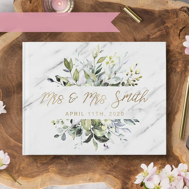 

Personalized Names Date Wedding Guest Book Rustic Wedding Guestbook Floral Flower Custom Any Languages Photo Album Calligraphy