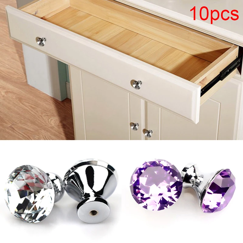 

10PCS Modern Crystal Glass Handle Glass Knobs Handle Hardware Cabinet Drawer Wardrobe Door Pull Continental Simple 30mm