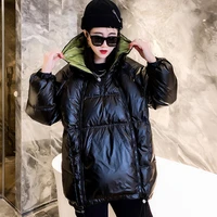 pullover inclined zipper two net red cotton clothing hooded small short fashion loose bread jacket outdoor sport trekking tops