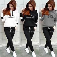women tracksuit pullovers hoodies and black pants spring autumn suit female printed stripe casual full length trousers outfits