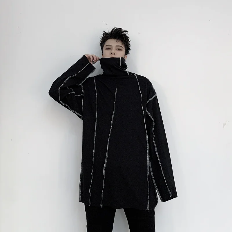 

Мужская Водолазка с длинным рукавом, Повседневная Свободная футболка, уличная одежда, хип-хоп, панк, готика, черно-белая