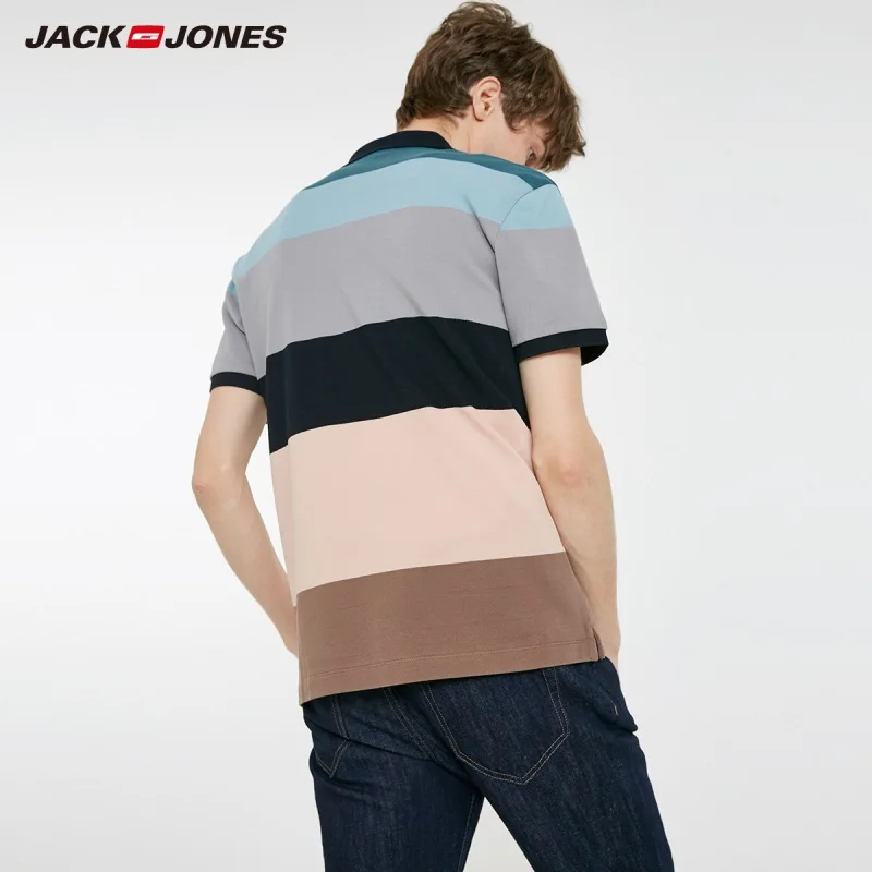 Мужская дышащая полосатая рубашка поло JackJones из 100% хлопка с отложным воротником и
