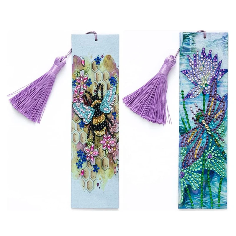 

2Pcs 5D Diamond Bookmark DIY Painting Bookmark Leather Tassel Bookmark for DIY Making Arts Crafts Students Adults