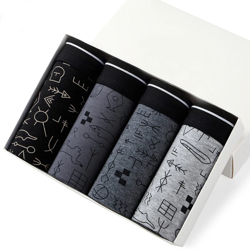 

4Pcs/Lot Men's Panties Boxer Print Underwear Cotton Shorts For Male Couple Sexy Set Large Size Underpants L-4XL