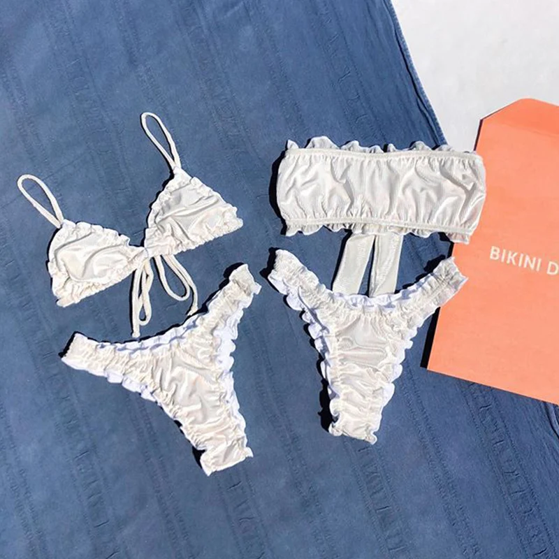 MYTENG сексуальный Бархатный комплект бикини бандо летний купальный костюм с