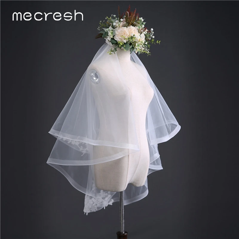Mecresh простая двухслойная Тюлевая Цветочная короткая свадебная фата с гребнем