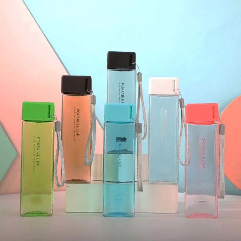 

Square Water Cup New Plastic Reusable Portable Drinking Cups Leak-proof Bottle Outdoor Sports Camping Bottles for Milk Fruits