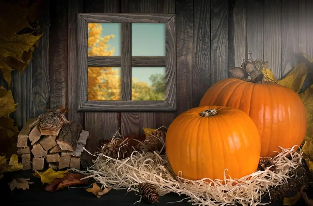 

Thanksgiving Photography Background Wood house Autumn Pumpkins Harvest Backdrop Maple Leaves Baby Shower Kids Photo Studio Props