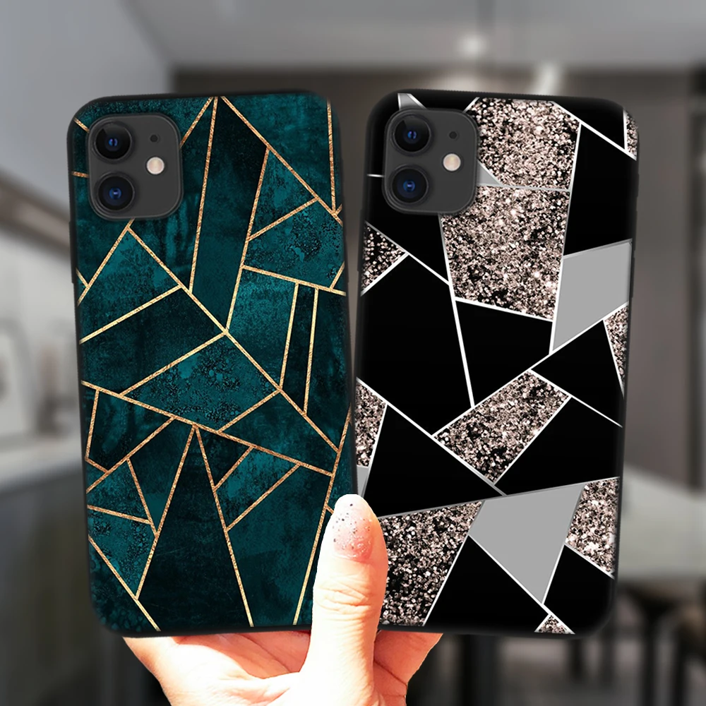 

Marble Geometric Art Soft Silicone Cover For iPhone 11 12 Pro XS Max 6S 8 7 Plus X XR 5S SE 2020 12Mini Coque Black Phone Case
