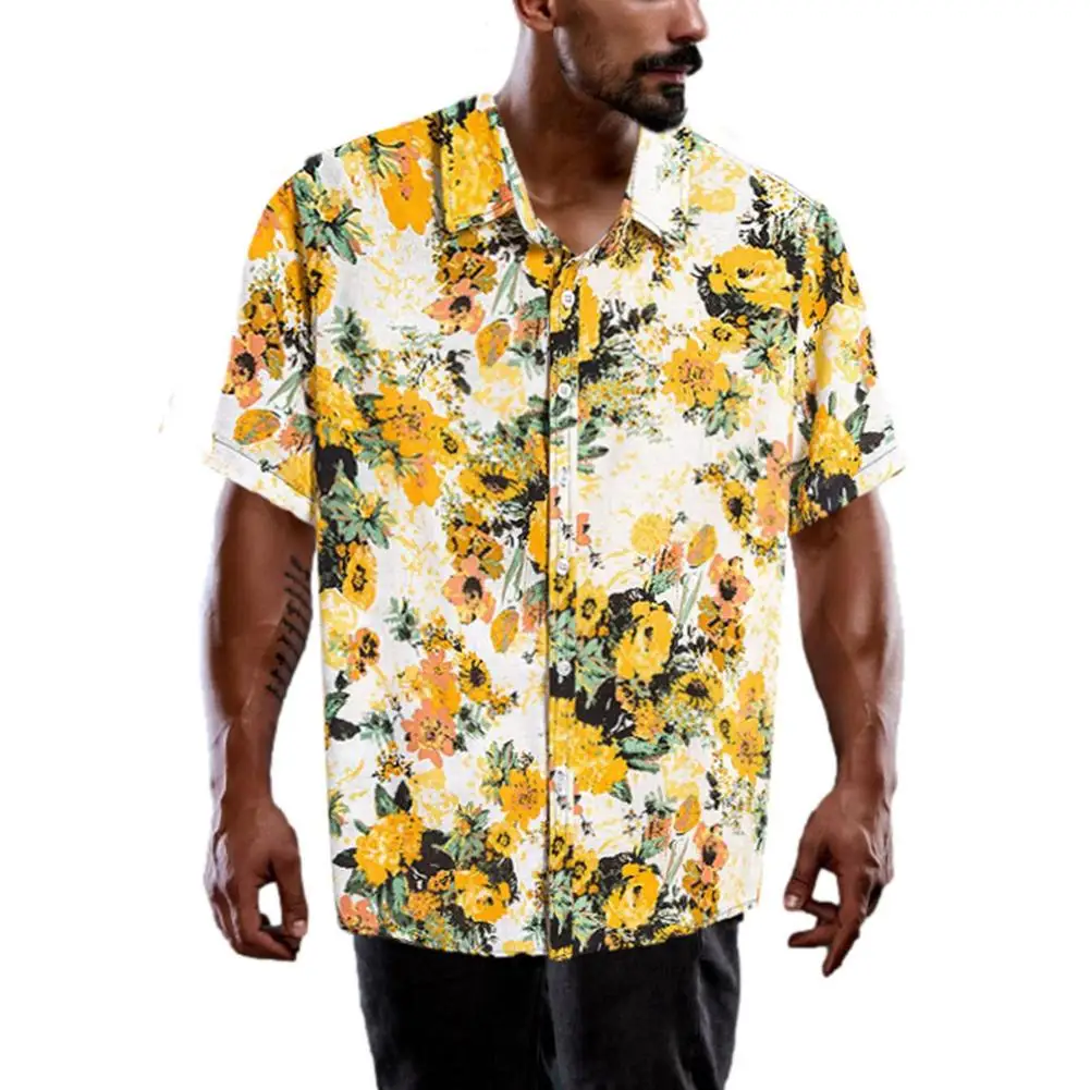 Гавайский стиль, рубашки с коротким рукавом, мужские топы с коротким рукавом, отложным воротником, летние повседневные пляжные Топы с корот...