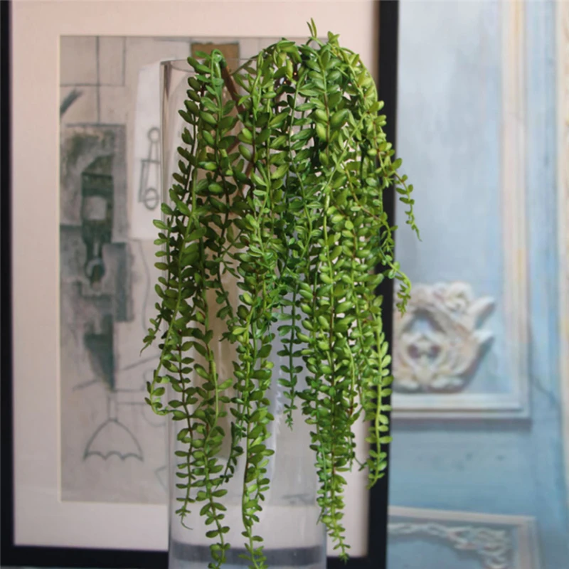 

1pcs Artificial Succulents Pearls Fleshy Green Vine Flower Hanging Rattan Wall Artificial Flower Lover Tears Succulent Plants