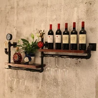 Loft Retro Industrial Style Bar Wine Rack Retro Design Wall Hanging Dining Room Bar Iron Solid Wood European-style Shelf